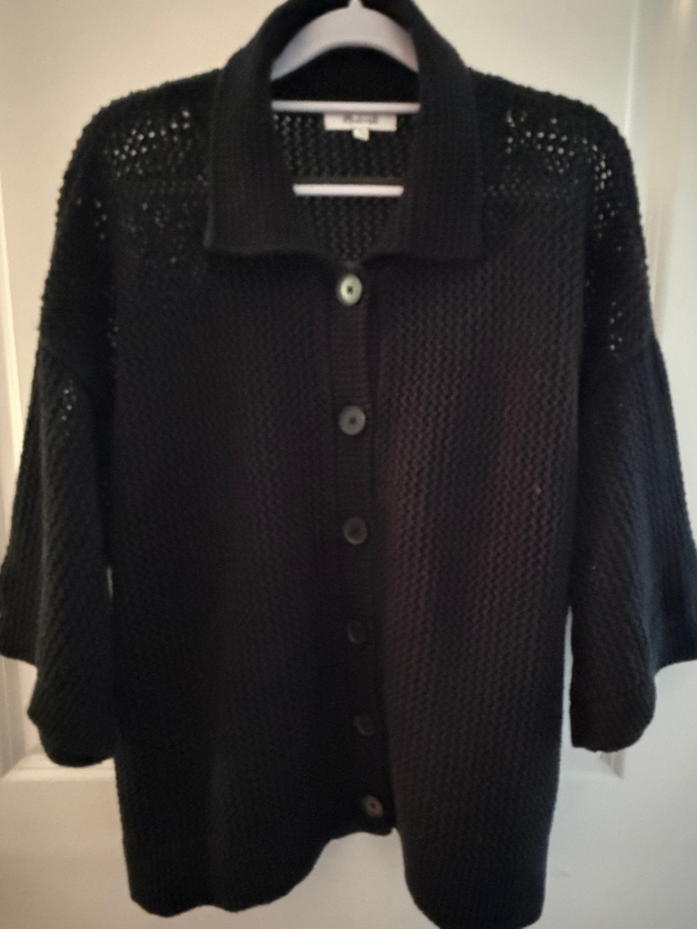Madewell Open-Stitch Button-Front Cardigan True Black Crochet Collar XL